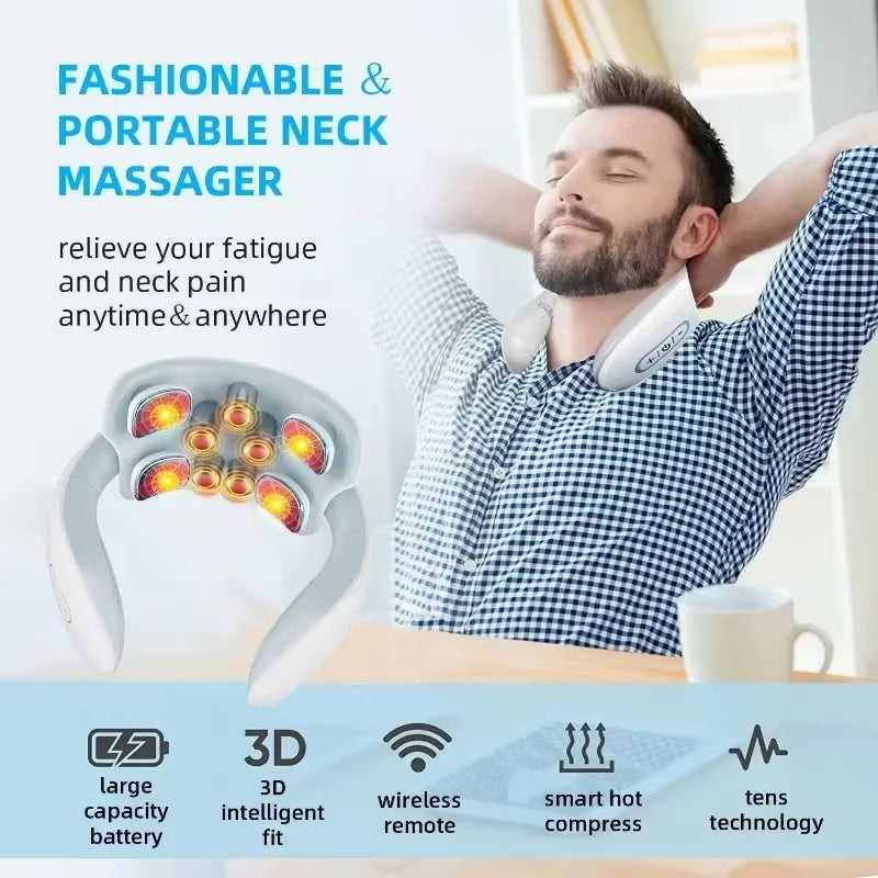 Smart Neck and Back Massager Device Shoulder Neck Massage Cervical Vertebra Vibrator Heating Relieve Pain Muscle Health Care